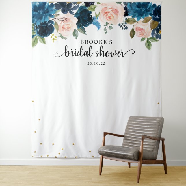 Tenture Fond de photobooth de mariage floral rose Navy (En situation)