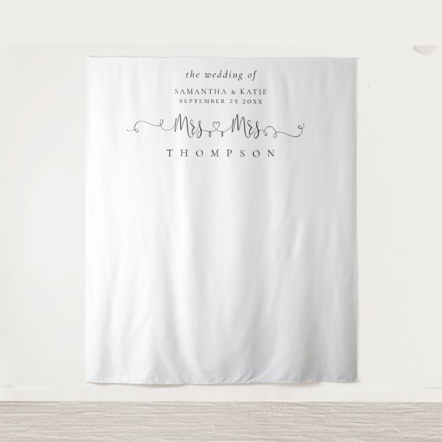 Tenture Fond de Photobooth de Mariage Lesbien Mrs Mrs Nom  (Devant)