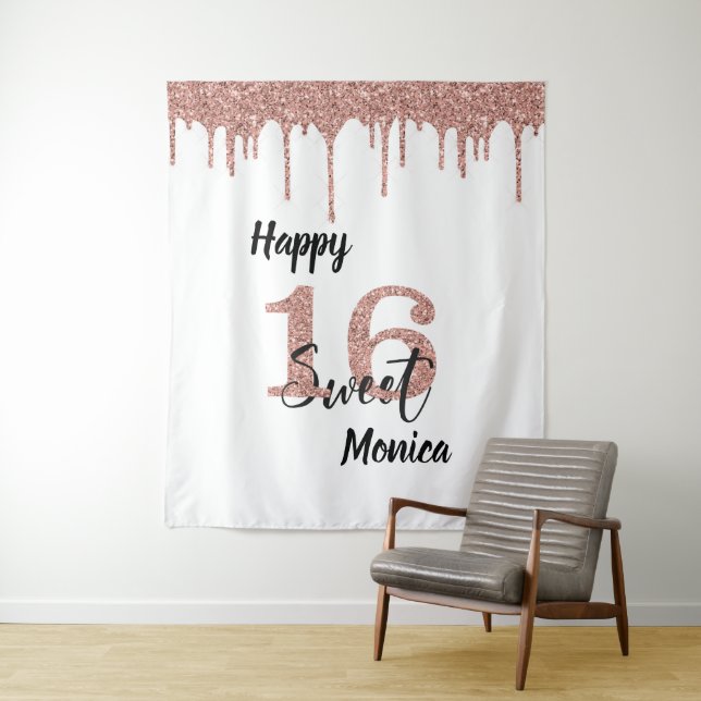 Tenture Fond de Photobooth Douce 16 Seize Rose Doré (En situation)