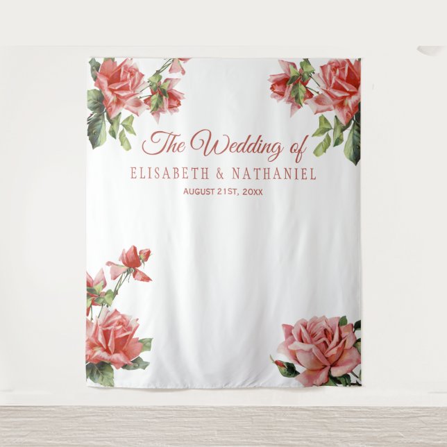 Tenture Fond de photobooth élégant pour mariage avec roses (Devant)