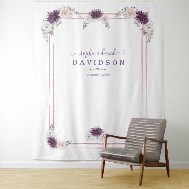 Tenture Fond de Photobooth Mariage Floral Rose Lavande Or (En situation)
