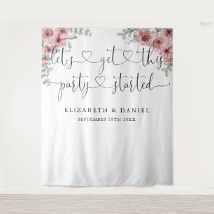 Tenture Fond de Photographie de Mariage Floral avec Texte 