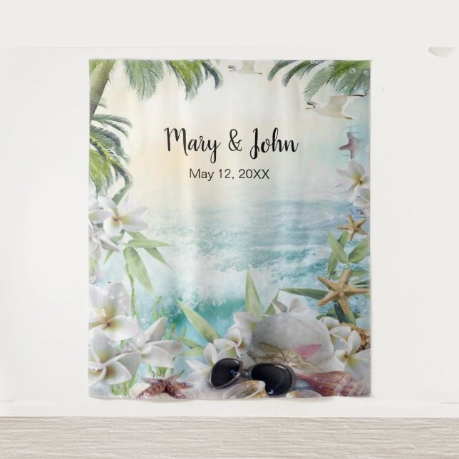 Tenture Fond de photographie de mariage tropical floral de (Devant)