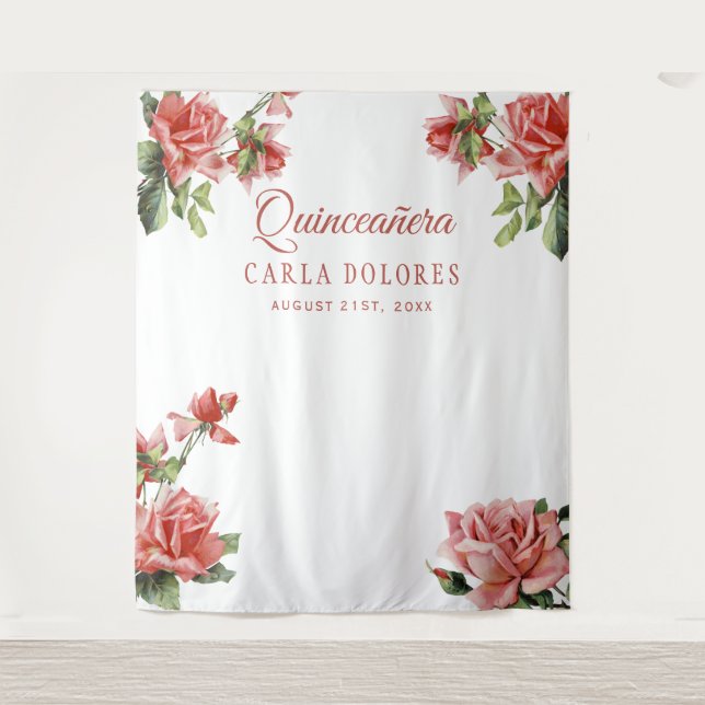 Tenture Fond de photomaton avec des roses roses pour fête  (Devant)