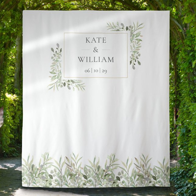 Tenture Fond de photomaton de mariage avec feuillage vert (Greenery Foliage Wedding Photo Booth Backdrop)