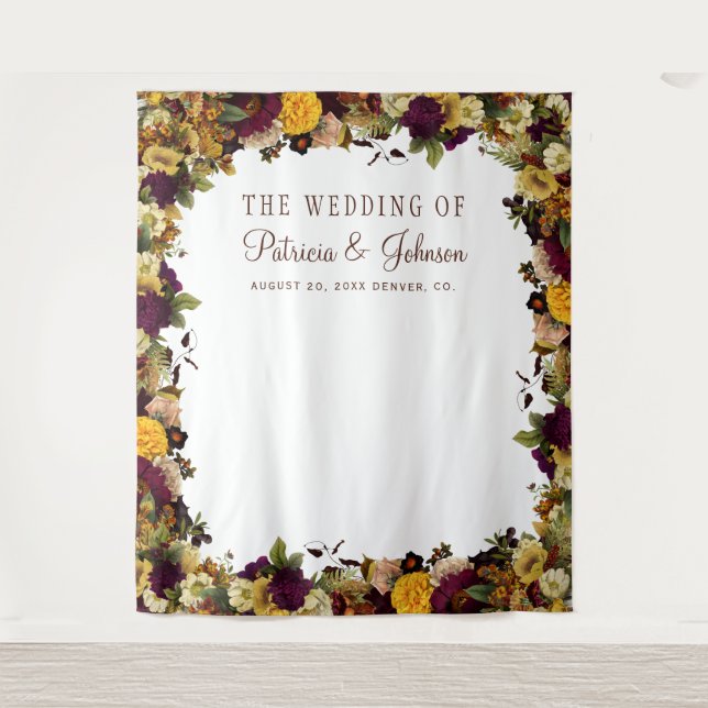 Tenture Fond de photomaton de mariage floral automnal rust (Devant)