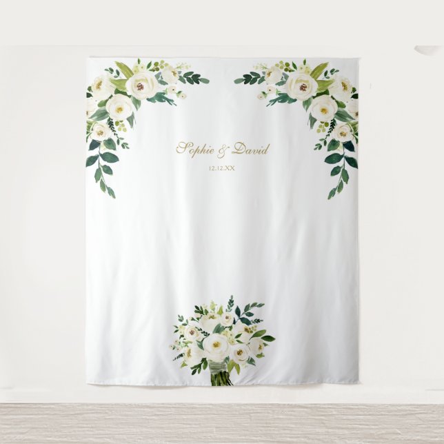 Tenture Fond de photomaton de mariage floral blanc Charm (Devant)