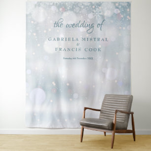 Tenture Fond de photomaton de mariage hivernal à flocons d