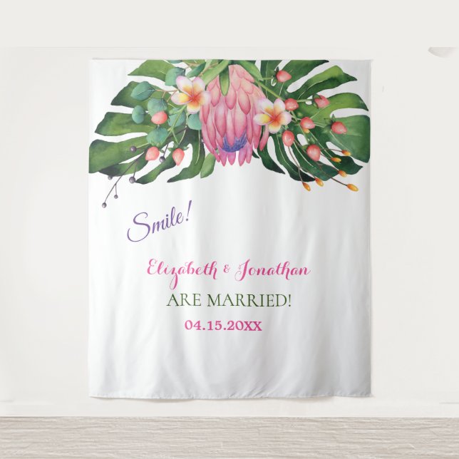Tenture Fond de photomaton de mariage Tropical Pink Protea (Devant)