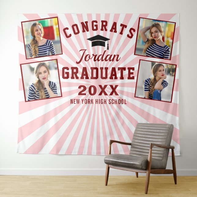 Tenture Fond de photomaton de remise de diplôme rose rouge (En situation (horizontale))