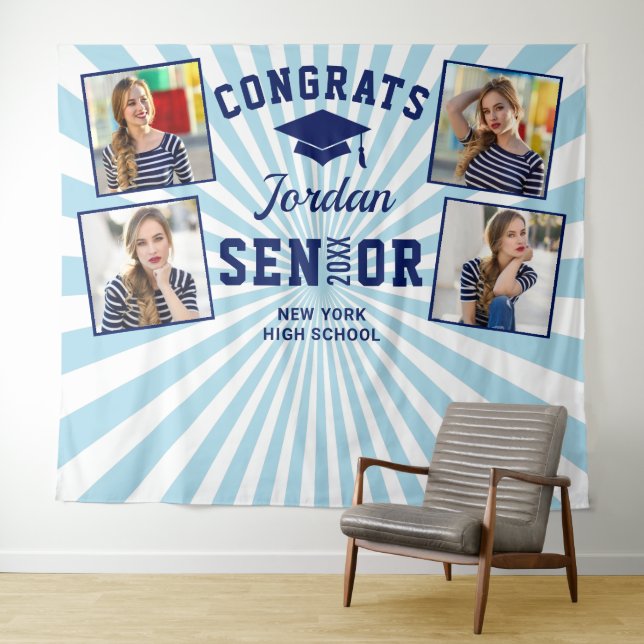 Tenture Fond de photomaton de remise de diplômes bleu mari (En situation (horizontale))
