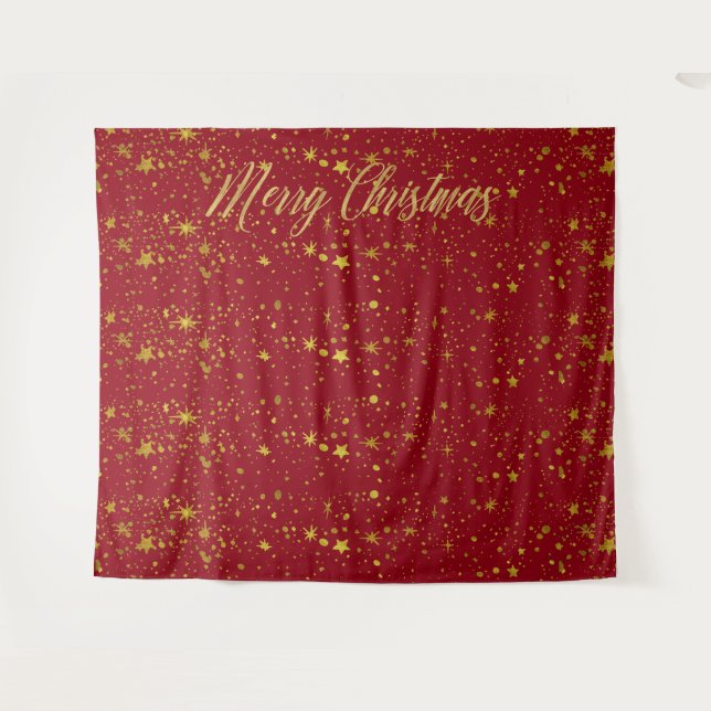 Tenture Fond de photomaton étoiles dorées rouge de Noël (Devant (Horizontal))