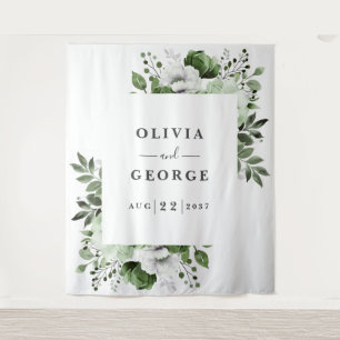 Tenture Fond de photomaton floral aquarelle vert olive