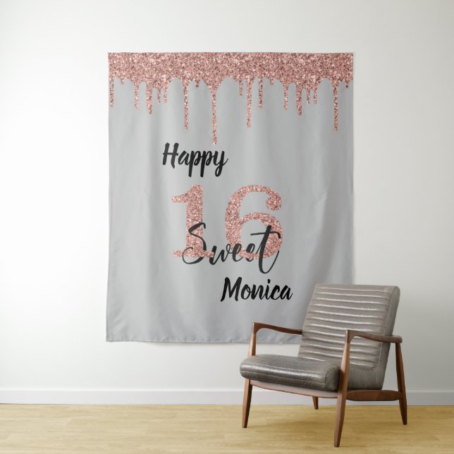 Tenture Fond de photomaton pour Sweet 16 Seize Rose Gold (En situation)