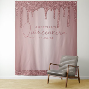 Tenture Fond de Quinceanera à paillettes Rose Gold