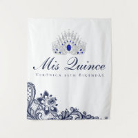Fond de Quinceanera en dentelle bleue et blanche