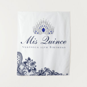 Tenture Fond de Quinceanera en dentelle bleue et blanche