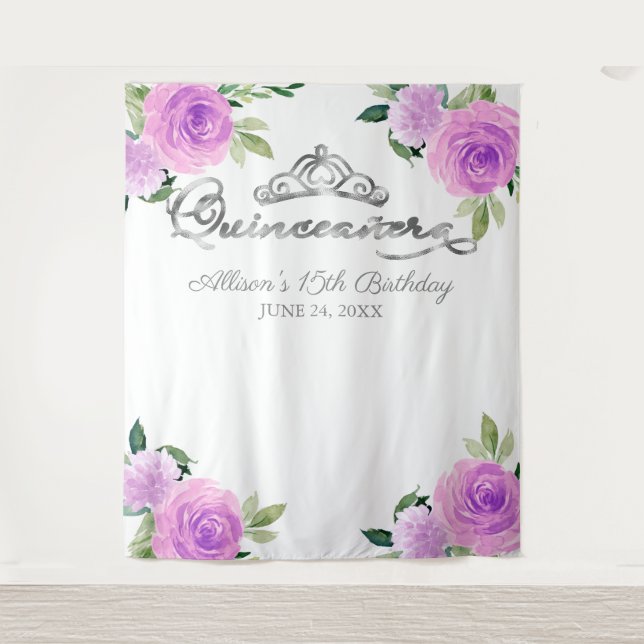 Tenture Fond de Quinceanera floral violet (Devant)