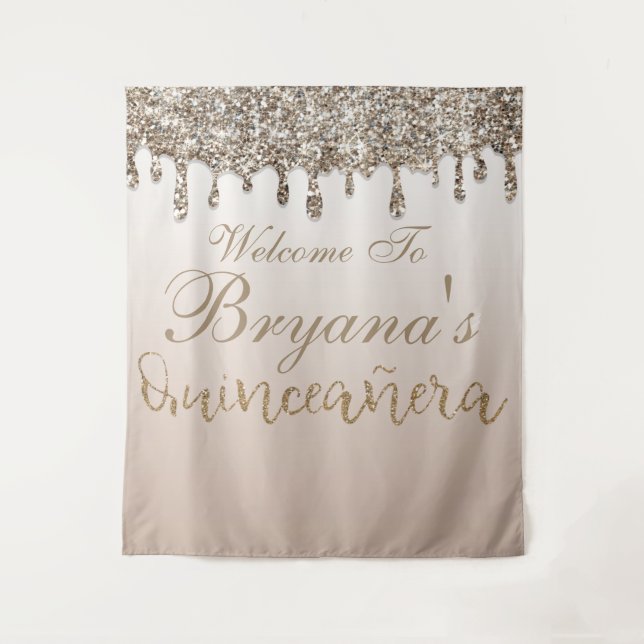 Tenture Fond de Quinceañera pailleté or Champagne avec gou (Devant)