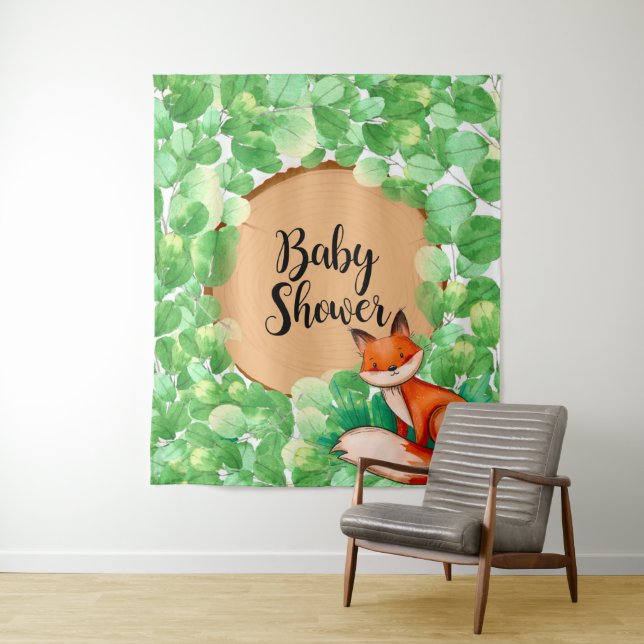 Tenture Fond de salle pour Baby Shower Bois Renard Végétal (En situation)