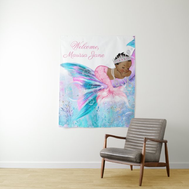 Tenture Fond de salle pour Baby Shower Sirène (En situation)