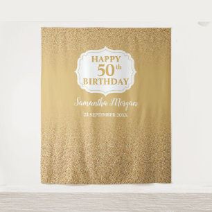 Tenture Fond de scène anniversaire ombré pailleté blanc et