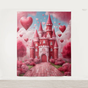 Tenture Fond de scène de château rouge et rose