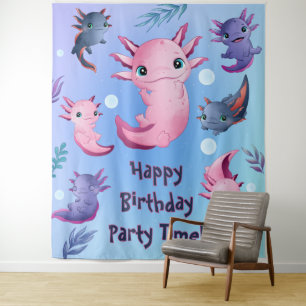 Tenture Fond de scène de fête d'anniversaire de Axolotls B