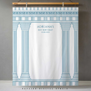 Tenture Fond de scène de fête grecque avec temple bleu