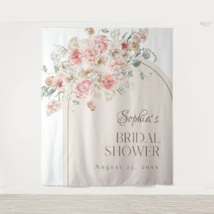 Tenture Fond de scène en arche florale rose et blanc