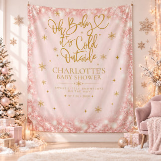 Tenture Fond de scène flocon de neige rose pour Baby Showe