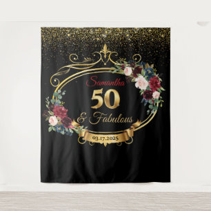Tenture Fond de scène floral Bordeaux et marine pour anniv
