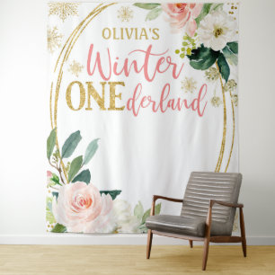 Tenture Fond de scène floral rose et or pour ONEderland d'
