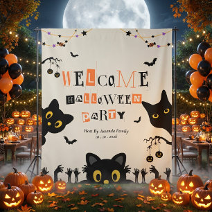 Tenture Fond de scène Halloween avec chat noir mignon