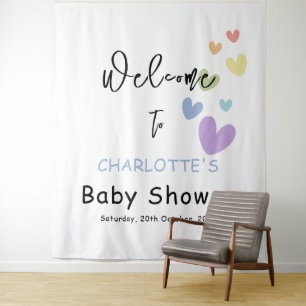 Tenture Fond de scène pour Baby Shower avec des cœurs mign