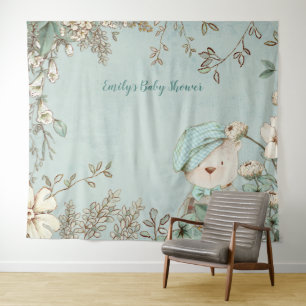 Tenture Fond de scène pour Baby Shower avec ours mignon et