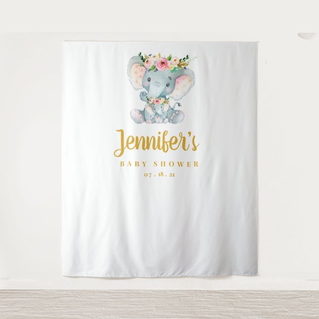 Tenture Fond de scène pour Baby Shower Éléphant, Accessoir (Devant)