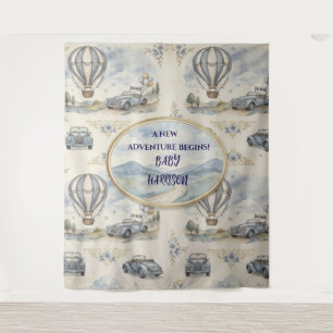 Tenture Fond de scène pour Baby Shower garçon avec montgol