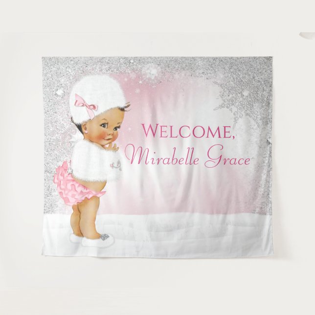 Tenture Fond de scène pour Baby Shower 'Merveilleuse Fille (Devant (Horizontal))