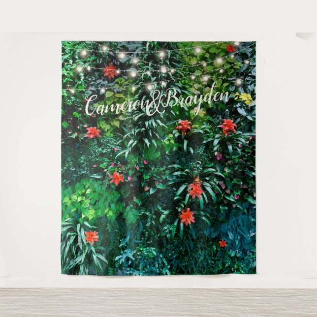 Tenture Fond de scène pour mariage avec lumières et fleurs (Devant)