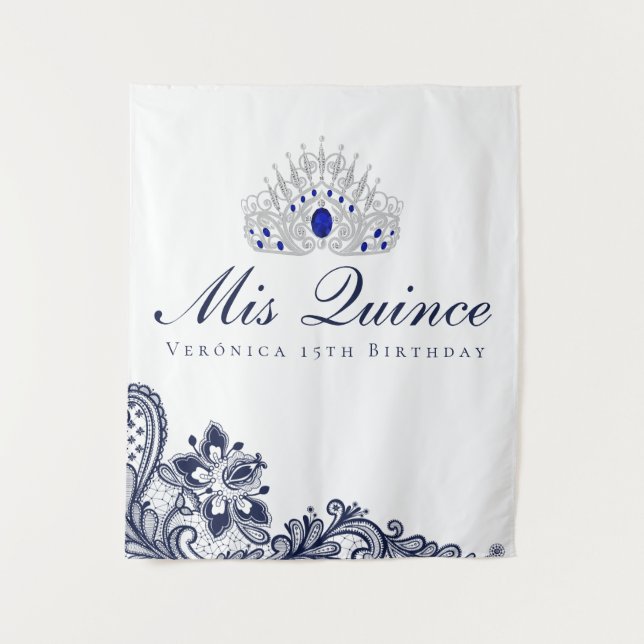 Tenture Fond de scène pour Quinceanera en dentelle bleue e (Devant)