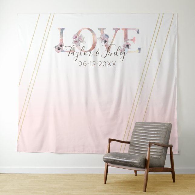 Tenture Fond de selfie rose blush LOVE moderne pour mariag (En situation (horizontale))