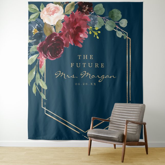 Tenture Fond de stand de mariage futur Mme Navy Burgundy (En situation)