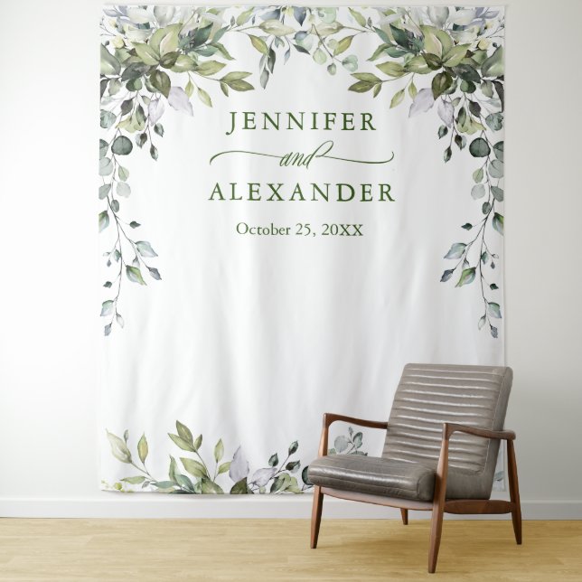 Tenture Fond de stand photo de mariage à l'eucalyptus aqua (En situation)
