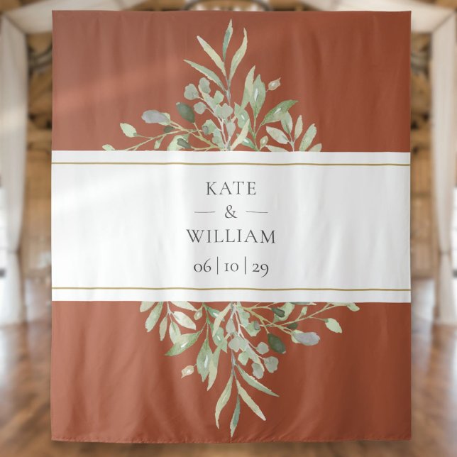 Tenture Fond de stand photo de mariage à verdure en terre  (Terracotta Greenery Wedding Photo Booth Backdrop)