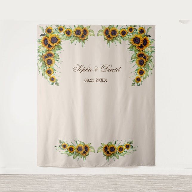 Tenture Fond de stand photo de mariage aux tournesols aqua (Devant)