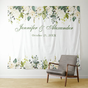 Tenture Fond de stand photo de mariage avec verdure et ros