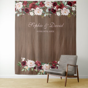 Tenture Fond de stand photo de mariage en bois ton Bourgog