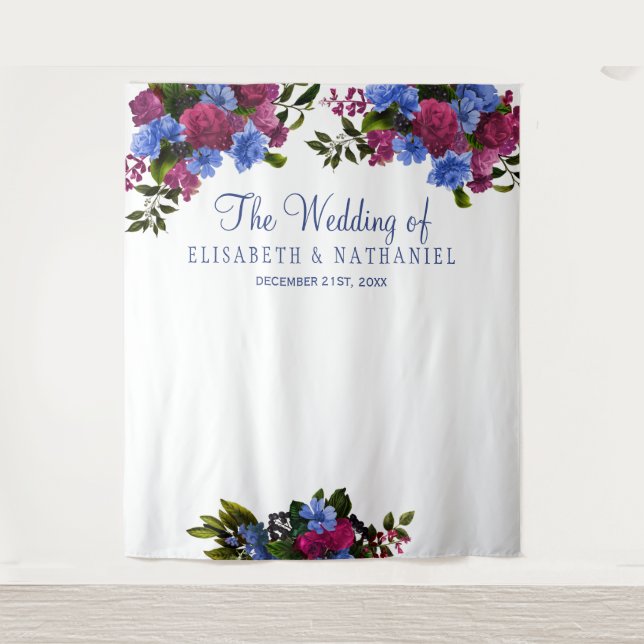 Tenture Fond de stand photo de mariage rose bleu floral (Devant)