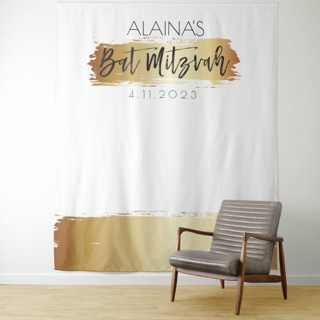 Tenture Fond de stand photo pour Bat Mitzvah or et blanc (En situation)